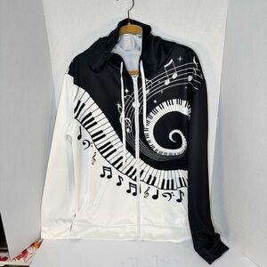 Black and White Musical Note Hoodie XL